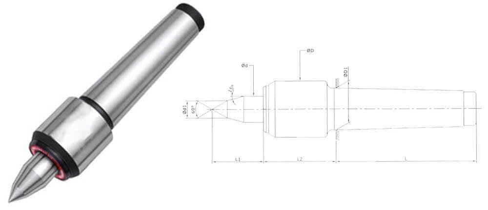 CNC Medium Duty Small Casing Diameter MT4 Extended Point Revolving Center For High Speed Applications as in CNC Turning Lathes